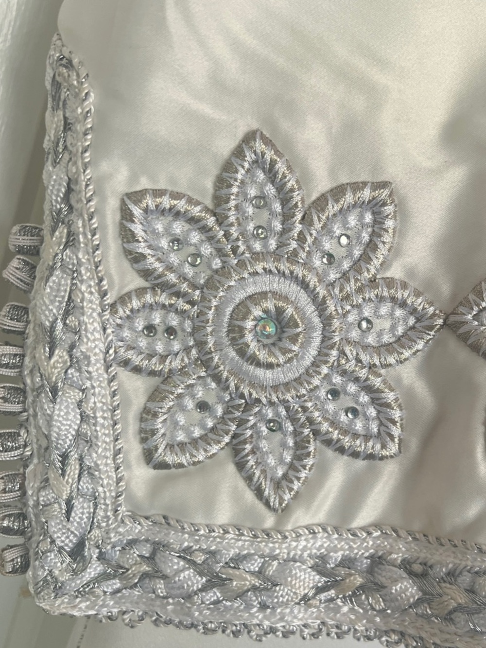 Vintage Silk Heavily Embroidered Kaftan/Duster/Robe Open Front Boho Resort Ivory - Picture 6 of 11